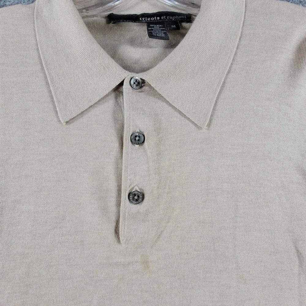 Tricots St. Raphael Polo Sweater‎ Mens M Ivory Silk Outdoor Long Sleeve 3 Button